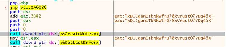 Screnshot of Mutex value created while debugging the ransomware