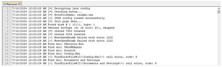 Screenshot of Log file created by the ransomware.