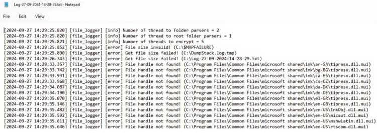 Section of the log file produced by Akira ransomware.