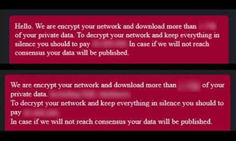 Screen shot of language from two separate BlackSuit ransomware TOR chats.